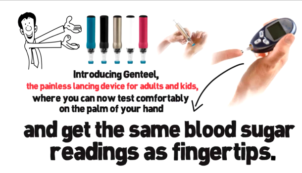 Genteel claim first painless lancet device that takes accurate blood sugars from different sites Genteel-palm-pic